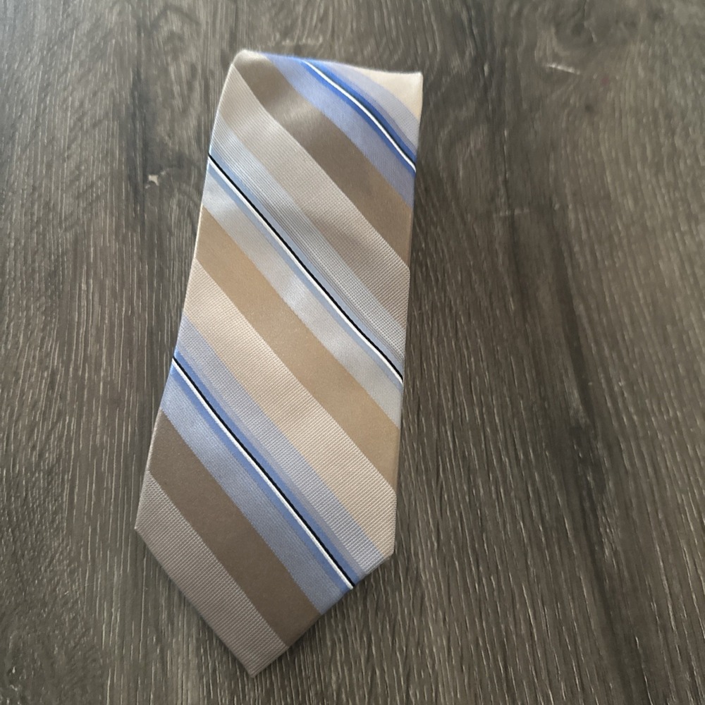 Calvin Klein Men's Tie Brown Blue Striped Plaid Necktie CK